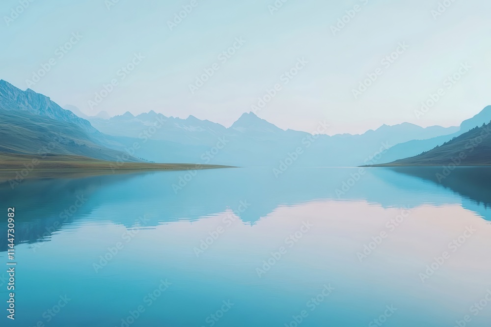 Serene mountain lake reflecting clear sky at dawn. Serene mountain lake reflecting clear sky at dawn.