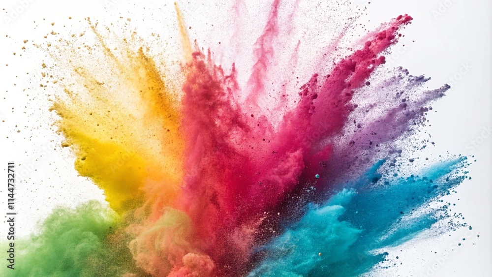 Fototapeta premium Explosion of colored powder, isolated on white background