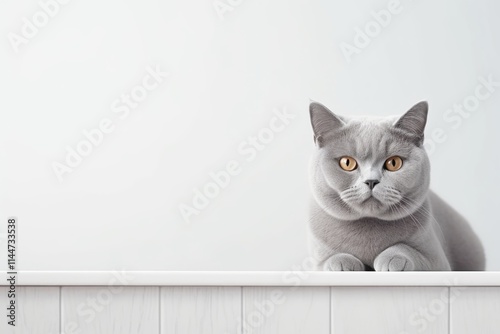 Portrait of a funny british shorthair cat in front of modern minimalist interior photo