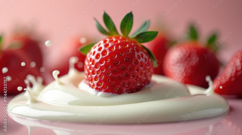 Fresh Strawberries in Creamy Milk Splash for Dessert Fresh Strawberries in Creamy Milk Splash for Dessert