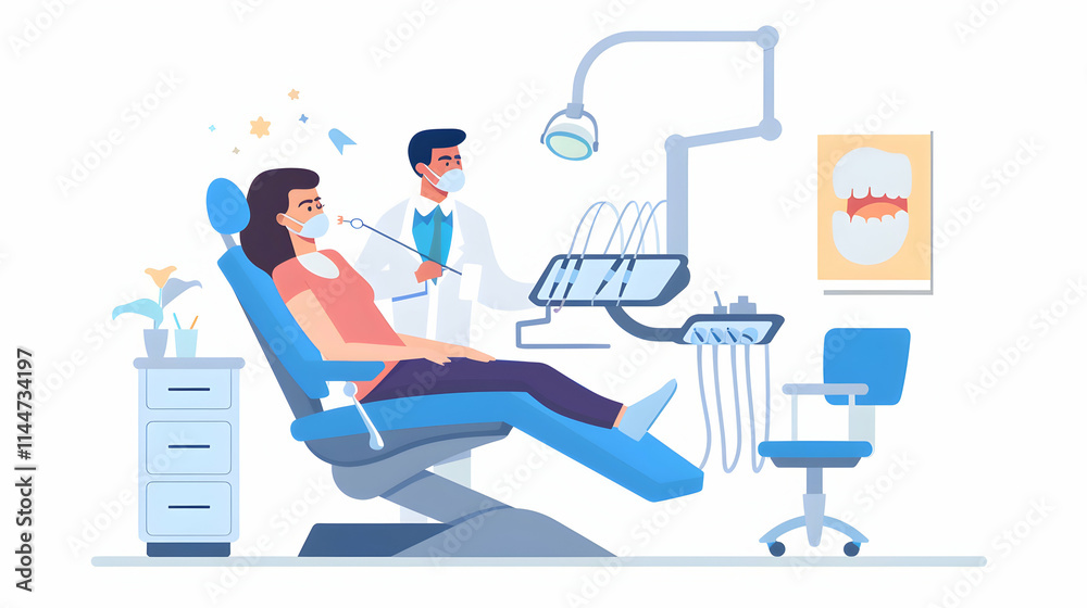 Fototapeta premium Modern Dental Clinic Scene with Patient and Dentist in Treatment