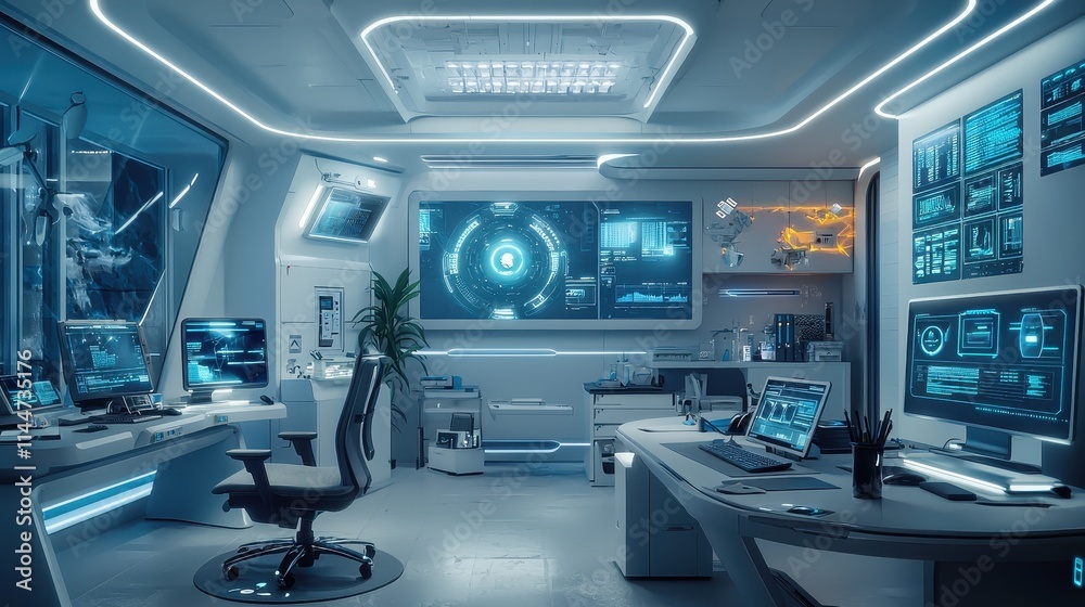 Futuristic Home Office Concept with Advanced Technology