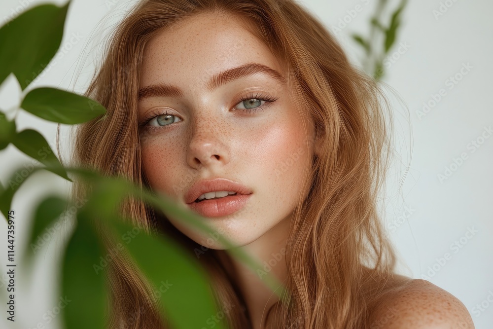 Skincare commercial model, light brown hair with middle-parted hairstyle, clean, fresh face, natural makeup, facing the camera directly Skincare commercial model, light brown hair with middle-parted hairstyle, clean, fresh face, natural makeup, facing the camera directly
