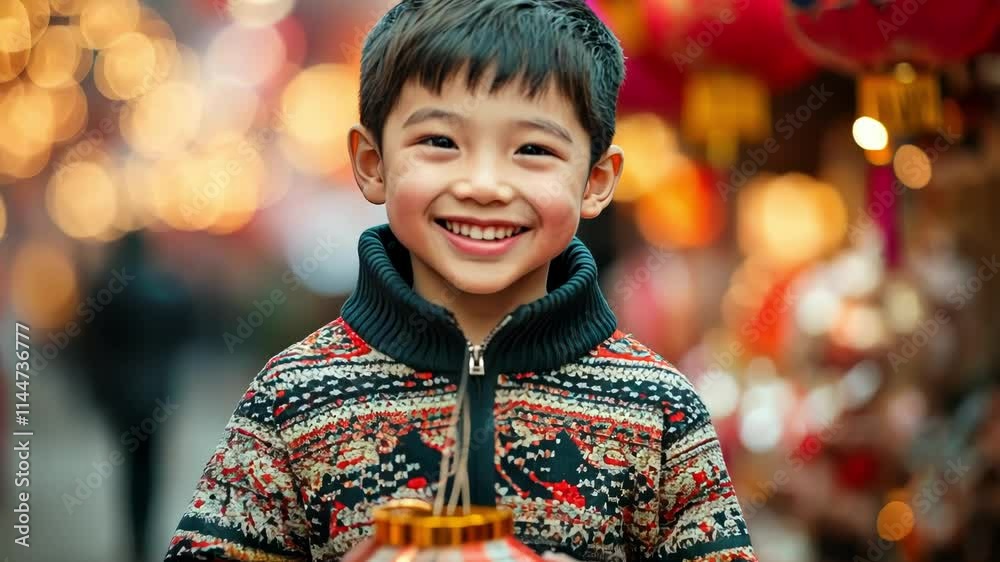 A joyful boy holding a lantern at a colorful festival. A joyful boy holding a lantern at a colorful festival.