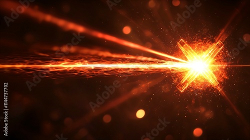 Glowing gamma ray symbol with radiant high-energy beam piercing through dark atmospheric background, emphasizing scientific significance and intensity. photo