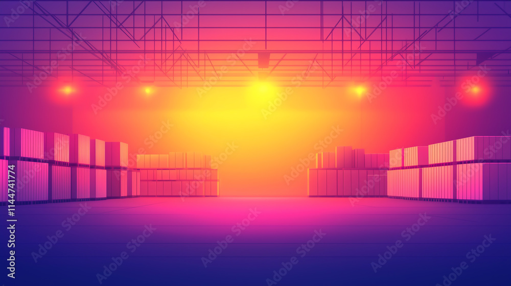 Fototapeta premium vibrant warehouse scene with colorful lighting and stacked containers