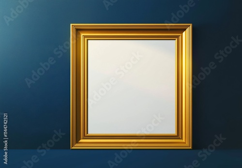 Golden picture frame on a dark blue background photo