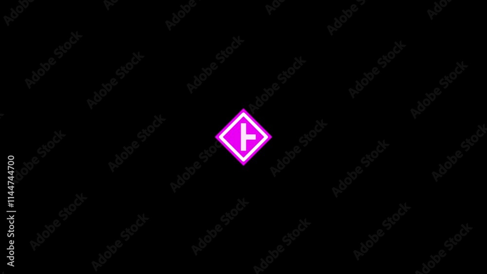  Side road traffic sign icon animation. Transparent background. 4K Video