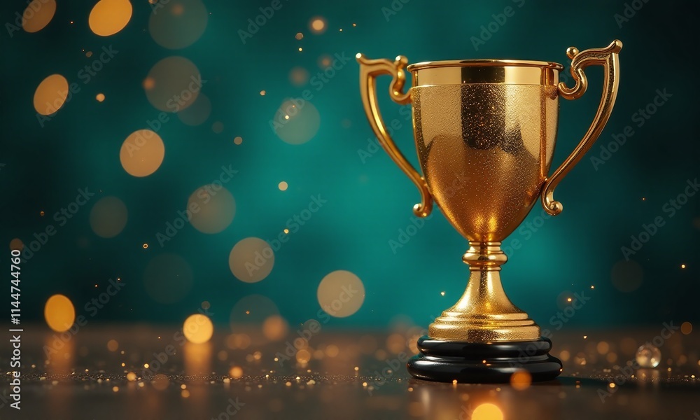 Golden trophy championship cup bokeh lights sparkles dramatic Golden trophy championship cup bokeh lights sparkles dramatic