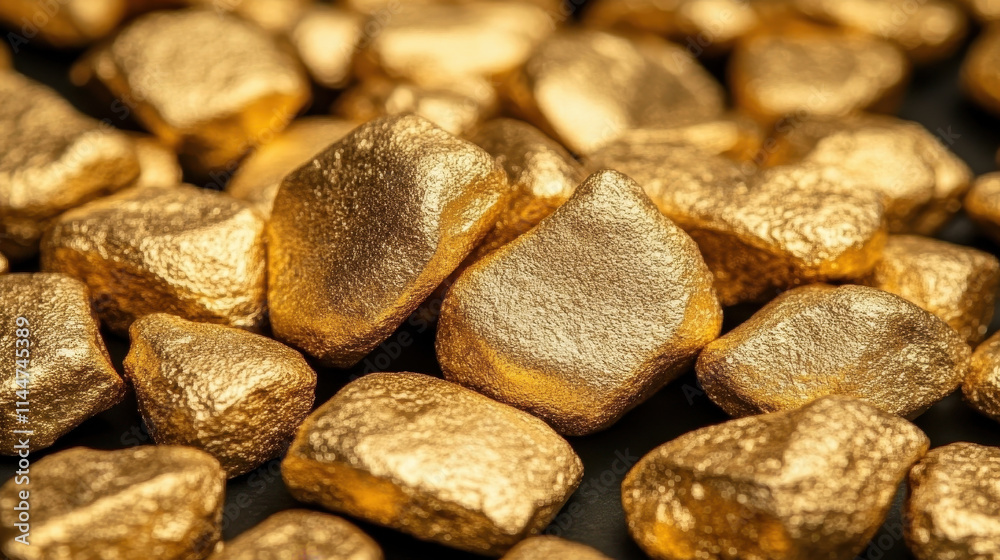 A captivating close-up of glimmering gold rocks resting on a dark surface. Ideal for themes of luxury, wealth, and elegance, this image showcases texture and beauty A captivating close-up of glimmering gold rocks resting on a dark surface. Ideal for themes of luxury, wealth, and elegance, this image showcases texture and beauty