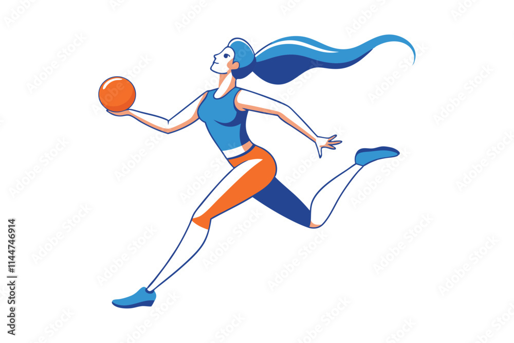 Obraz premium Dynamic Female Athlete Running with Ball - Vector Illustration for Sports and Fitness Designs