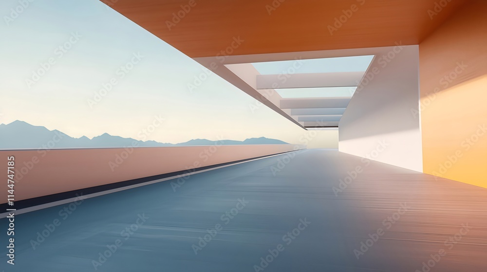 Modern architecture walkway with mountain view. Modern architecture walkway with mountain view.