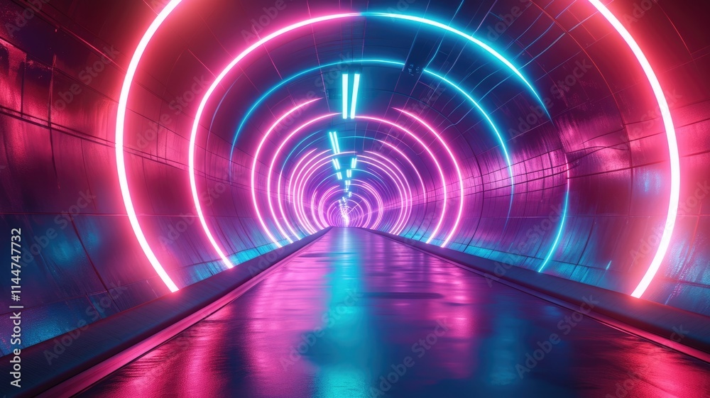 Abstract of vibrant line light with digital style effect in futuristic portal style scene with vividness of seamless pattern flowing with speed. Spiral scene perfect for science fiction design. AIG53.