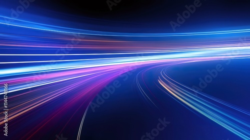 Abstract light trails, speed, motion blur, dynamic energy, vibrant colors, glowing streaks, futuristic, technology, curve, lines, fast.