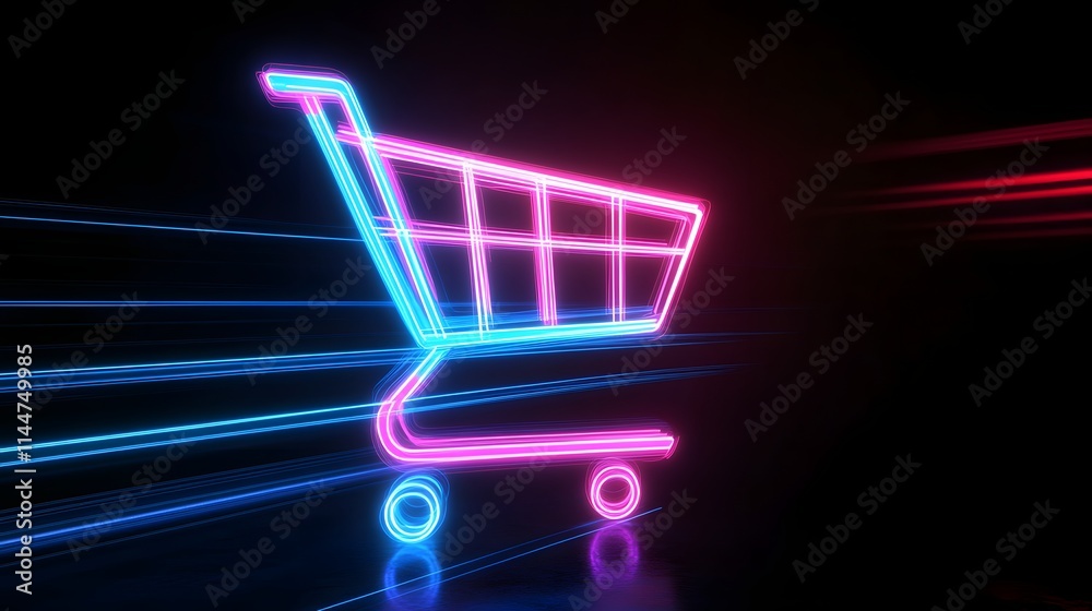 Neon Shopping Cart Speeding Through Cyberspace Neon Shopping Cart Speeding Through Cyberspace