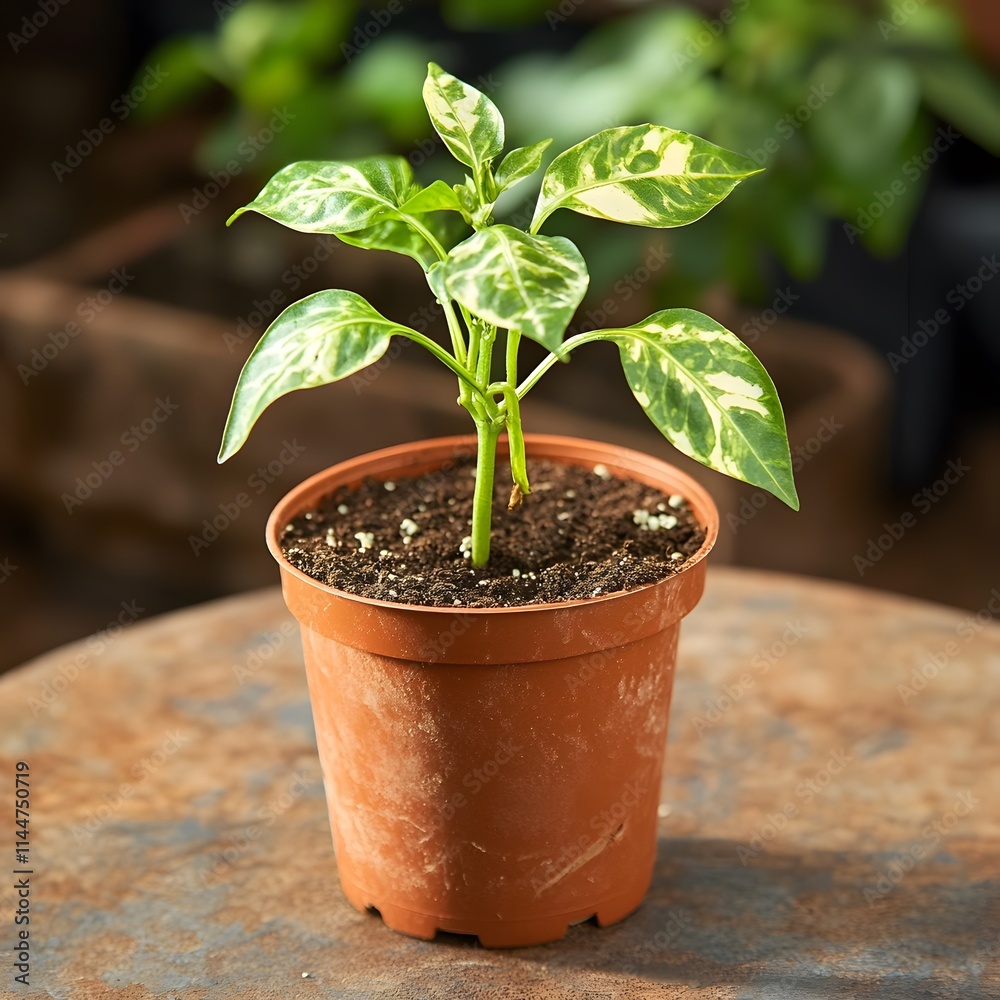A Young Variegated Pepper Plant