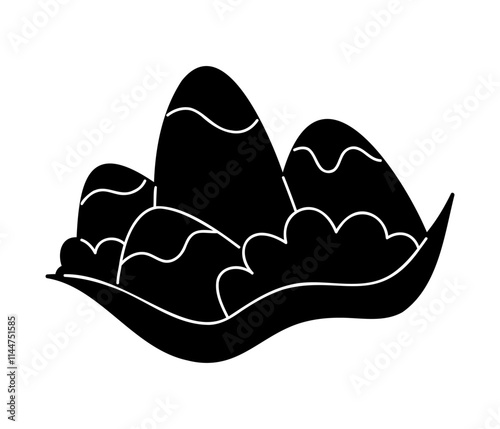 Four mountains in black and white colors. Clip art for your projects.