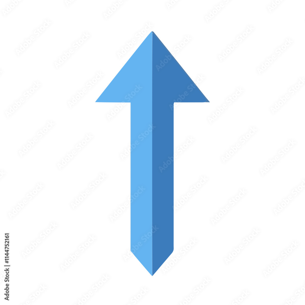 Blue arrow pointing upwards in flat minimalistic design with white background Blue arrow pointing upwards in flat minimalistic design with white background