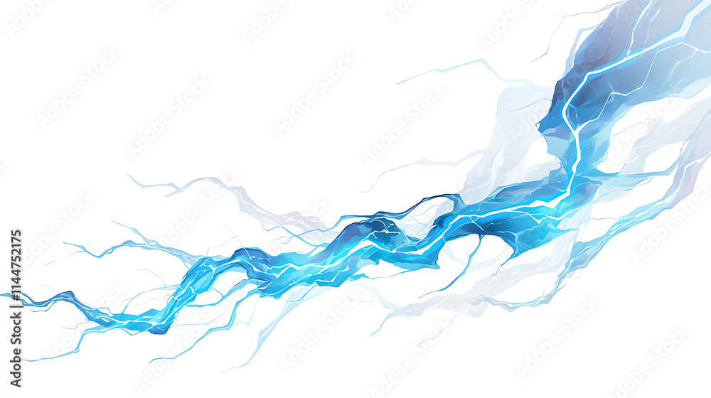 Fototapeta premium A stylized depiction of blue lightning on a white background, emphasizing energy and movement.