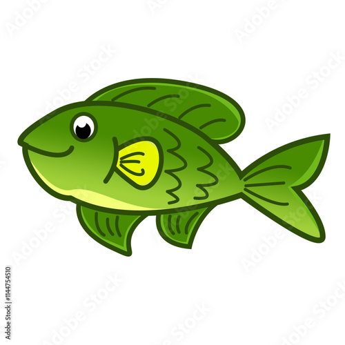 Illustration of Cute Fish animal Isolated. Hand drawn cute cartoon illustration of GREEN fish. Flat vector lucky sign in doodle style.