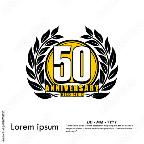 50th years anniversary celebration emblem. anniversary logo isolated with laurel wreath on white background. vector illustration template design for web, flyers, poster, invitation & greeting card