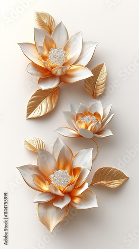 3d picture Wallpaper Background flowers with golden petals for digital printing wallpaper, custom design wallpaper