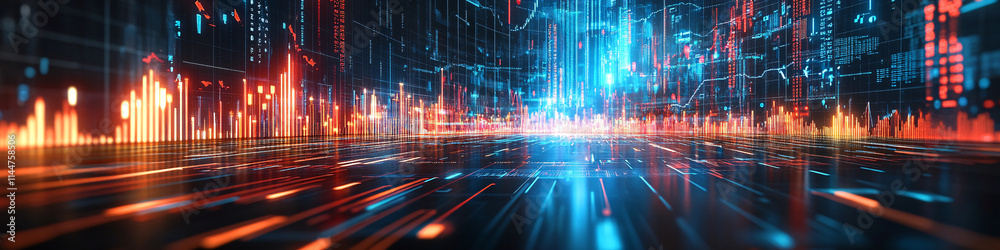 Futuristic Data Visualization Abstract with Digital Lines and Waves