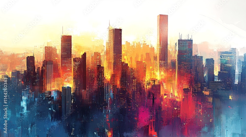 cityscape with tall buildings and vibrant colors at sunset. cityscape with tall buildings and vibrant colors at sunset.