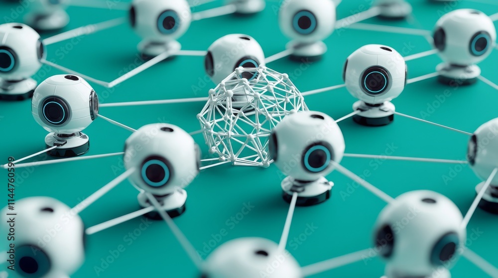 Obraz premium Robotics Network with Abstract Structures on Teal Background