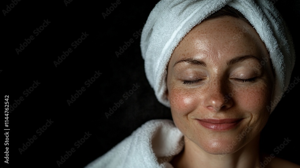 Obraz premium Woman relaxing with a towel, embodying tranquility and self-care.