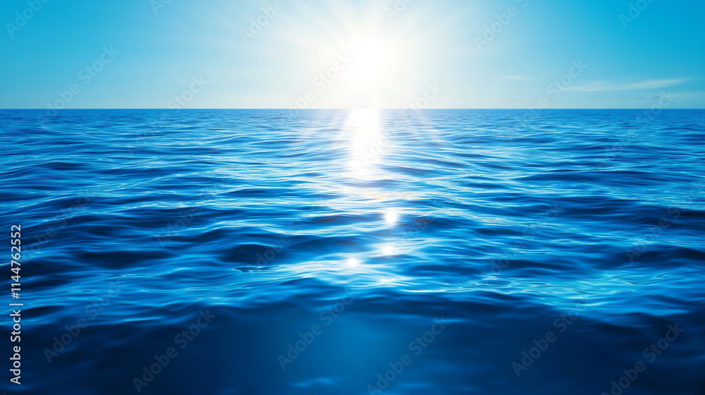 Obraz premium A serene ocean view under bright sunlight with glistening waves reflecting blue hues.