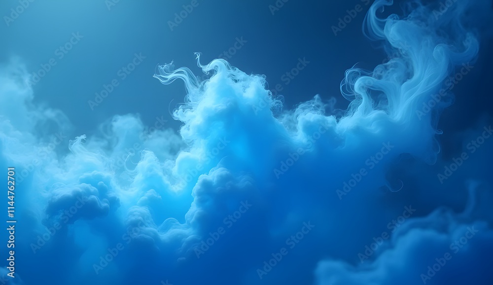 Fototapeta premium Blue fog or smoke. Blue smog clouds rising from bottom to top on floor, isolated transparent special effect.