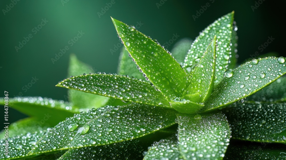 Close-up of succulent leaves covered in water droplets. Close-up of succulent leaves covered in water droplets.