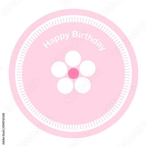 Birthday icon.Pink and white round circle shape and flower inside with happy birthday text.Cute symbol for celebrate birthday.