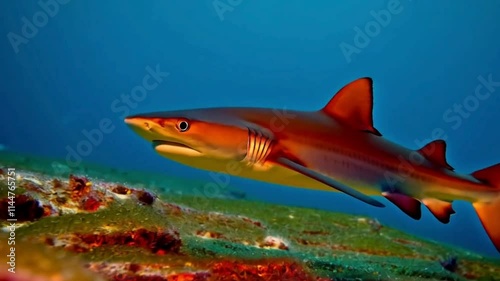 Bluntnose Sixgill Shark horizontal 4k animation high resolution cinematic video footage photo