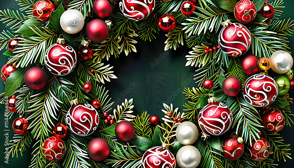 Christmas Wreath with Red and Off-White Ornaments Christmas Wreath with Red and Off-White Ornaments