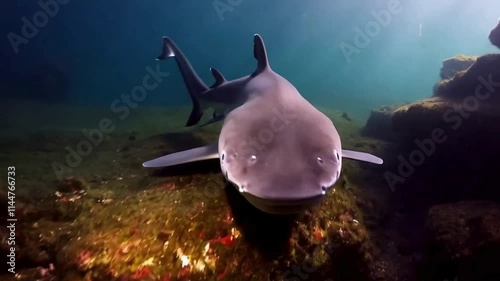 Bluntnose Sixgill Shark horizontal 4k animation video photo