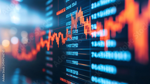 Dynamic stock market chart showcasing growth trends and financial data analysis.