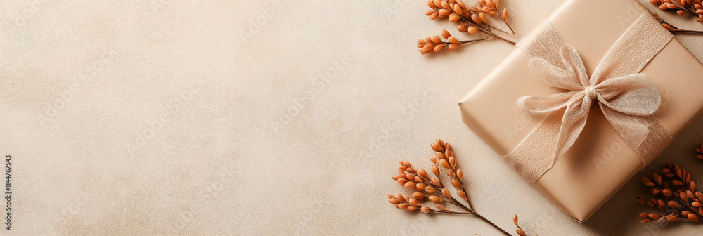 A beautifully wrapped gift box with a delicate ribbon, complemented by floral accents, placed on a pastel surface, symbolizing thoughtfulness and celebration. A beautifully wrapped gift box with a delicate ribbon, complemented by floral accents, placed on a pastel surface, symbolizing thoughtfulness and celebration.