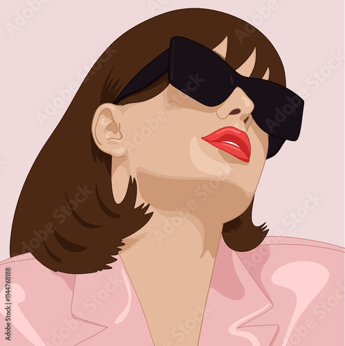 Illustration of a Woman in Oversized Sunglasses and Red Lipstick photo