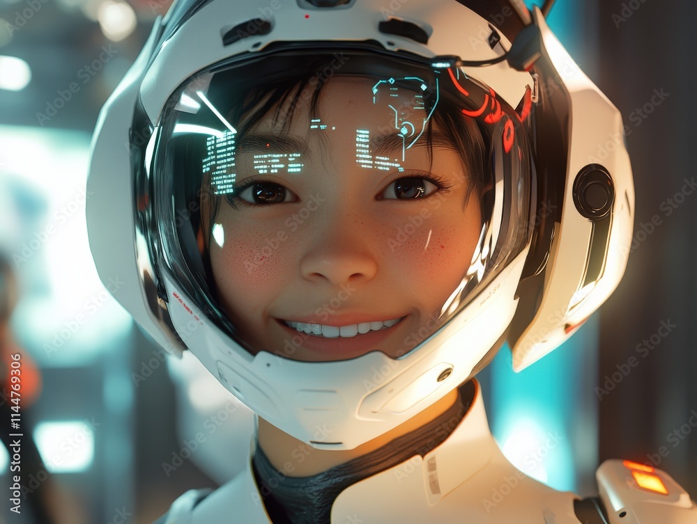 Fototapeta premium Exploring futuristic space technology a young astronaut in a high-tech environment