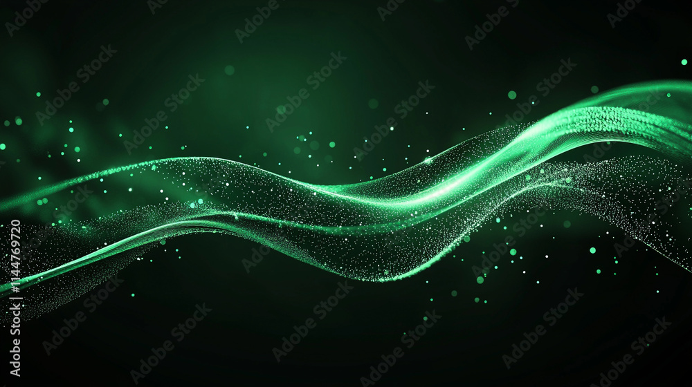 Abstract green wave design with particles, creating a modern digital background. Abstract green wave design with particles, creating a modern digital background.
