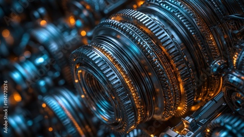 Close-up view of intricate, metallic camera lens mechanism with glowing details.