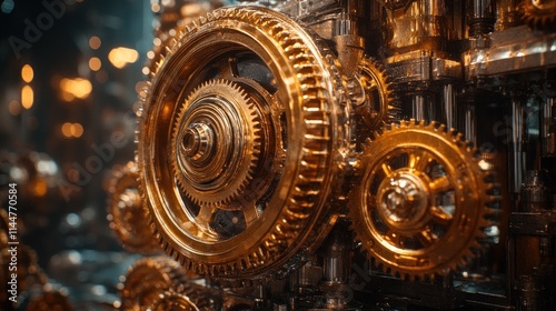 Wallpaper Mural Close-up view of intricate golden gears and machinery. Torontodigital.ca