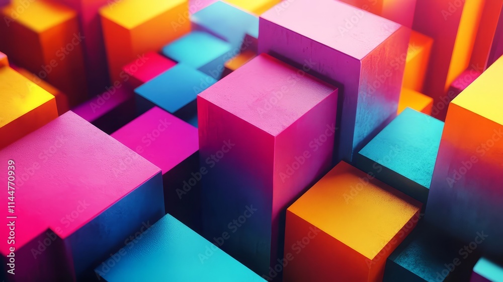 A vibrant arrangement of colorful 3D cubes in shades of pink, blue, and yellow, creating a dynamic and abstract visual landscape. A vibrant arrangement of colorful 3D cubes in shades of pink, blue, and yellow, creating a dynamic and abstract visual landscape.