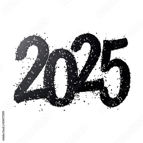 2025 Happy New Year with black text effect design on a transparent background