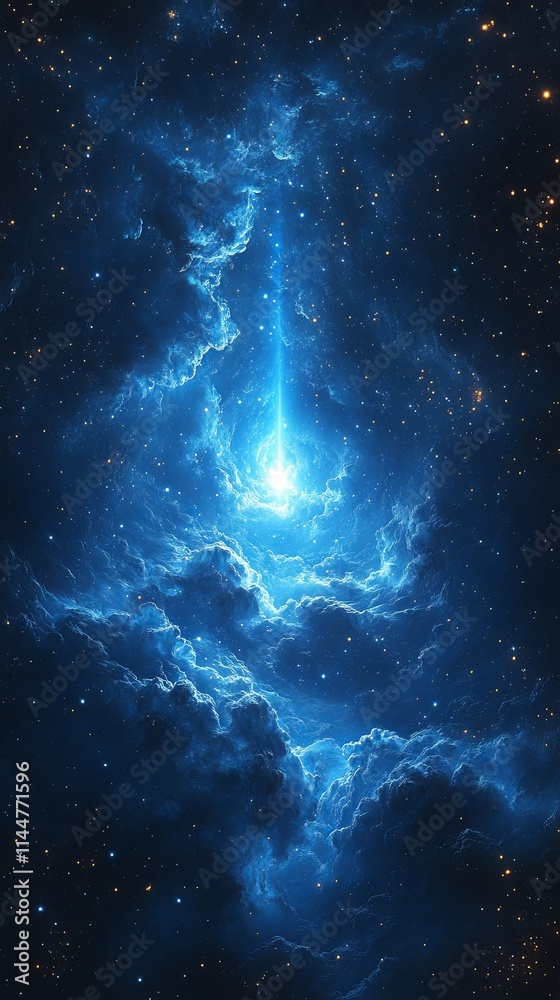 Vibrant Blue Light Piercing Through Cosmic Clouds Vibrant Blue Light Piercing Through Cosmic Clouds