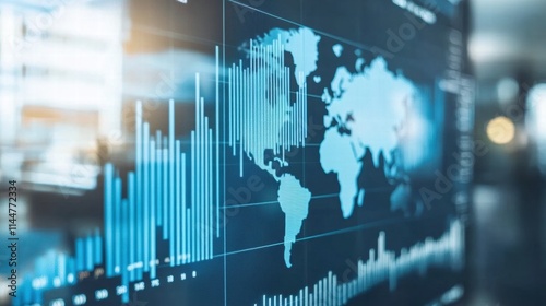 Financial Graphs Overlay on World Map