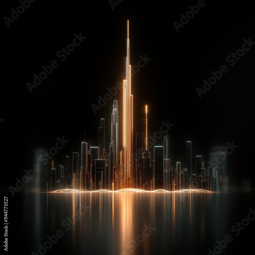 Abstract Cityscape with Illuminated Skyscrapers at Night