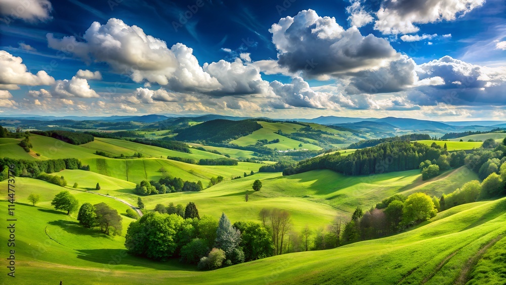 Fototapeta premium landscape with green field and blue sky